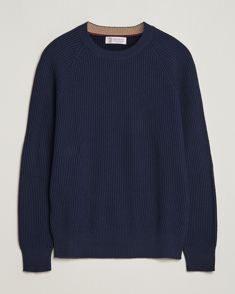 Heren | Truien | Brunello Cucinelli | Heavy Rib Stitch Crew Neck Navy