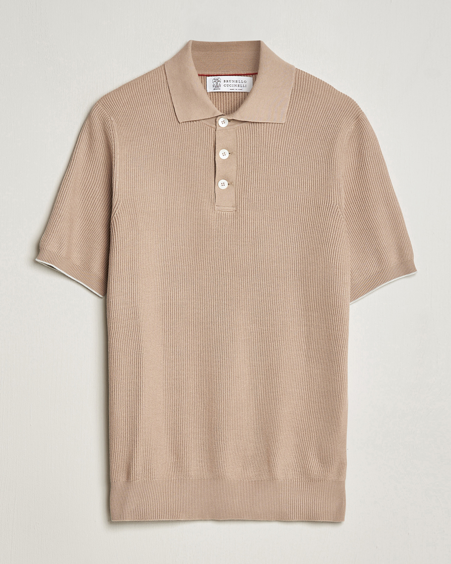 Heren | Polo's | Brunello Cucinelli | Rib Stitch Knitted Polo Beige
