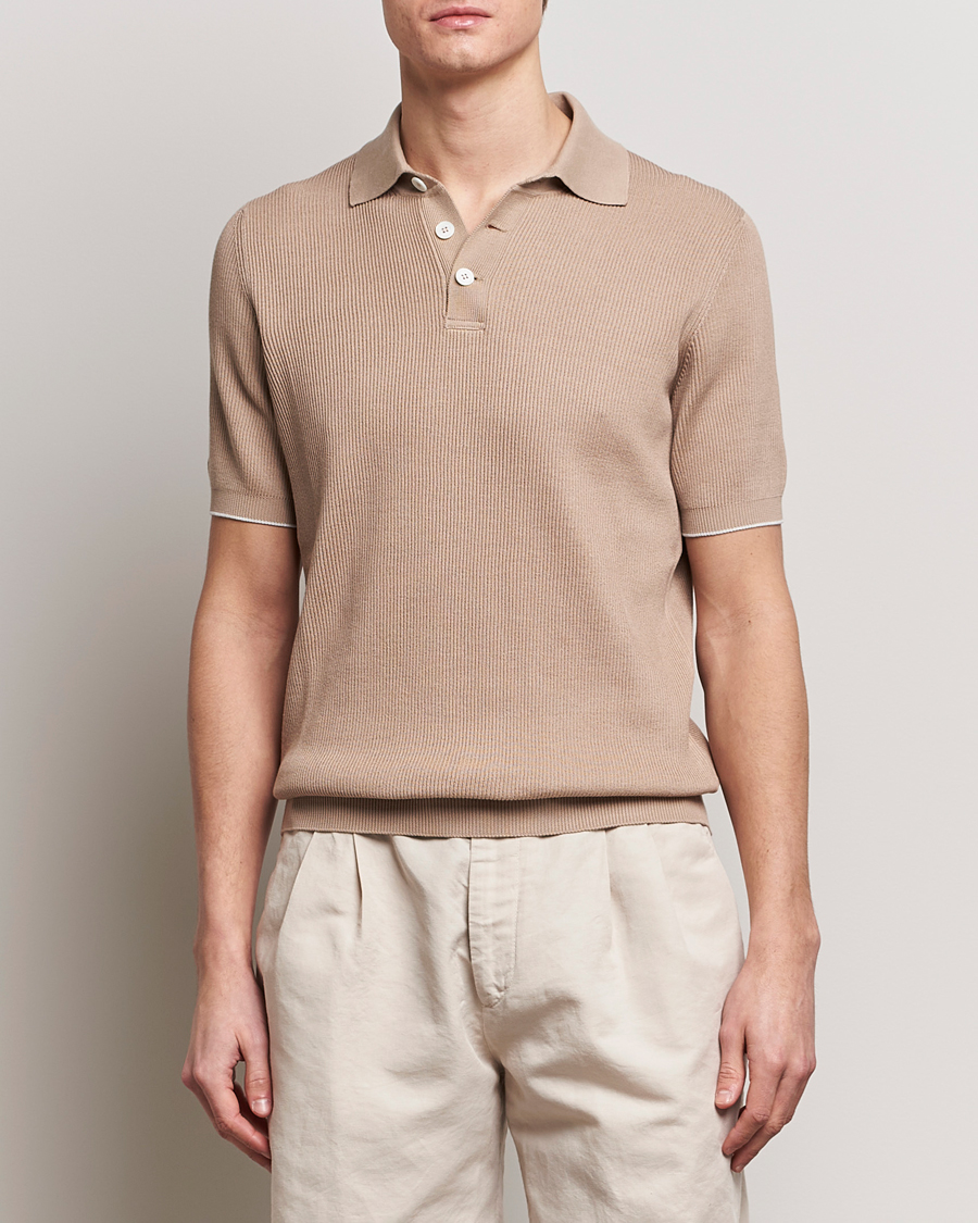 Heren | Poloshirts met korte mouwen | Brunello Cucinelli | Rib Stitch Knitted Polo Beige