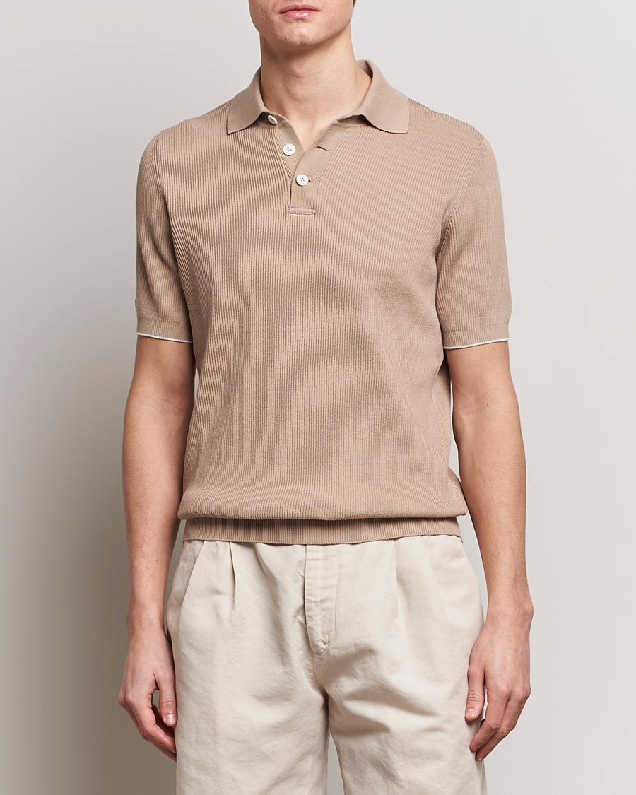 Heren | Italian Department | Brunello Cucinelli | Rib Stitch Knitted Polo Beige