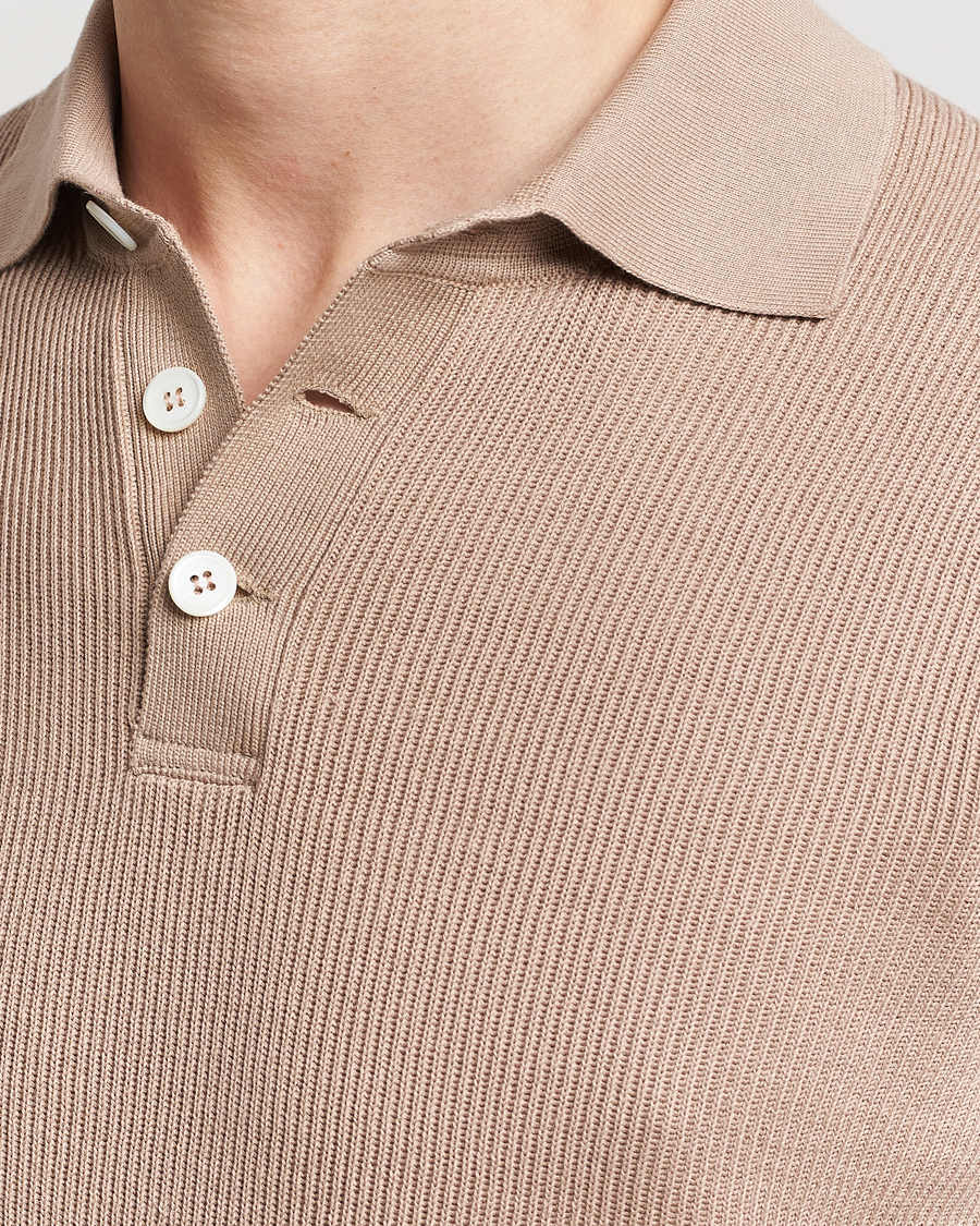 Heren | Polo's | Brunello Cucinelli | Rib Stitch Knitted Polo Beige