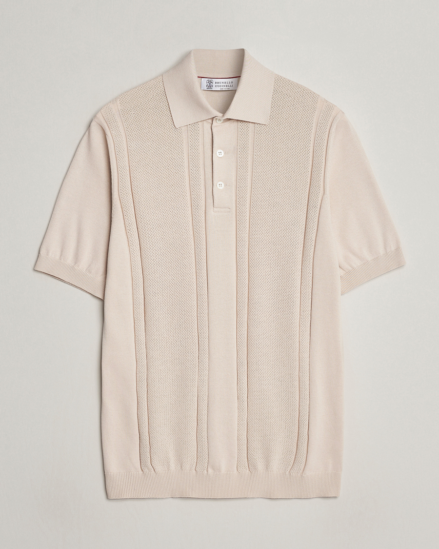 Heren | Polo's | Brunello Cucinelli | Front Structure Knitted Polo Light Beige