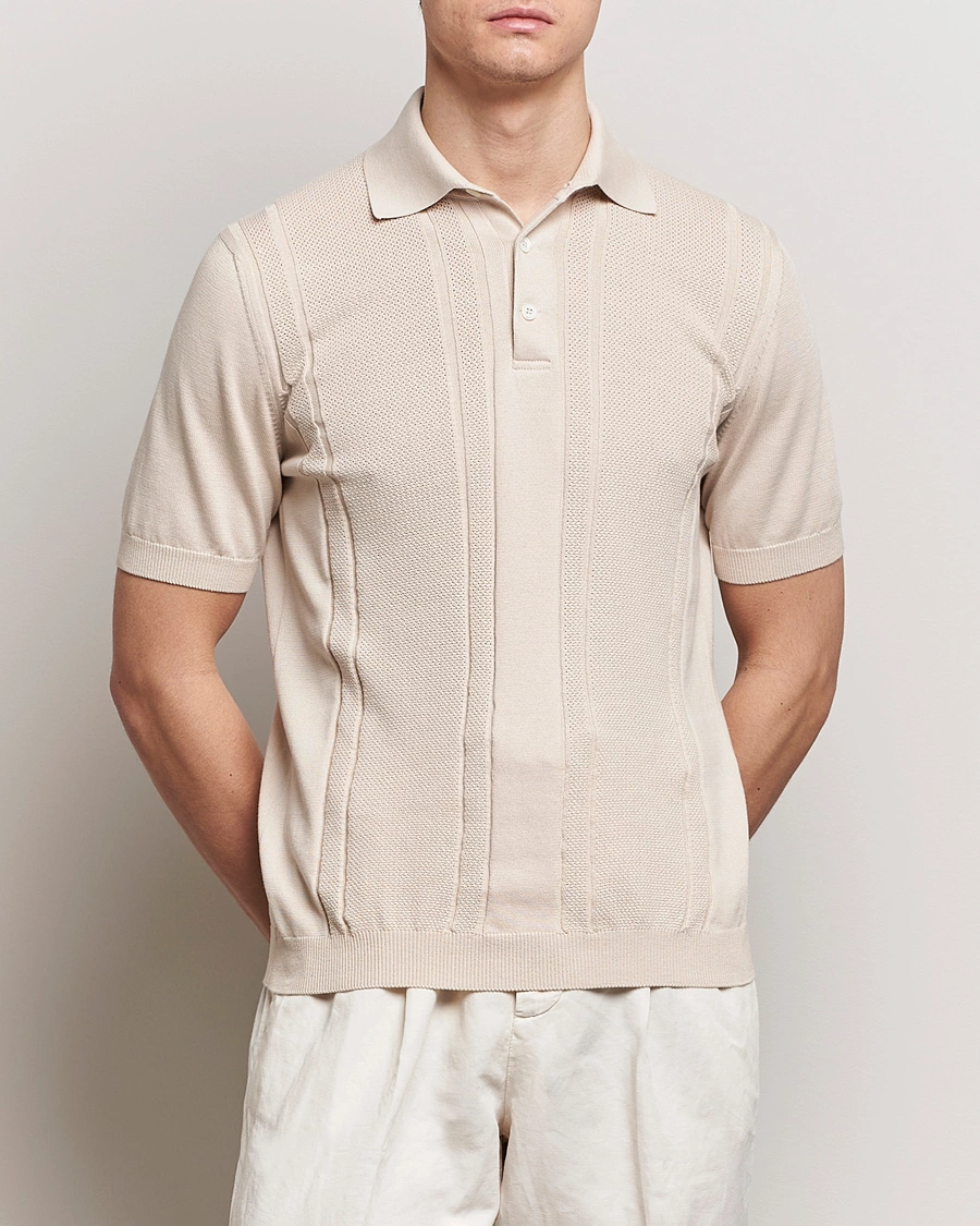 Heren | Poloshirts met korte mouwen | Brunello Cucinelli | Front Structure Knitted Polo Light Beige