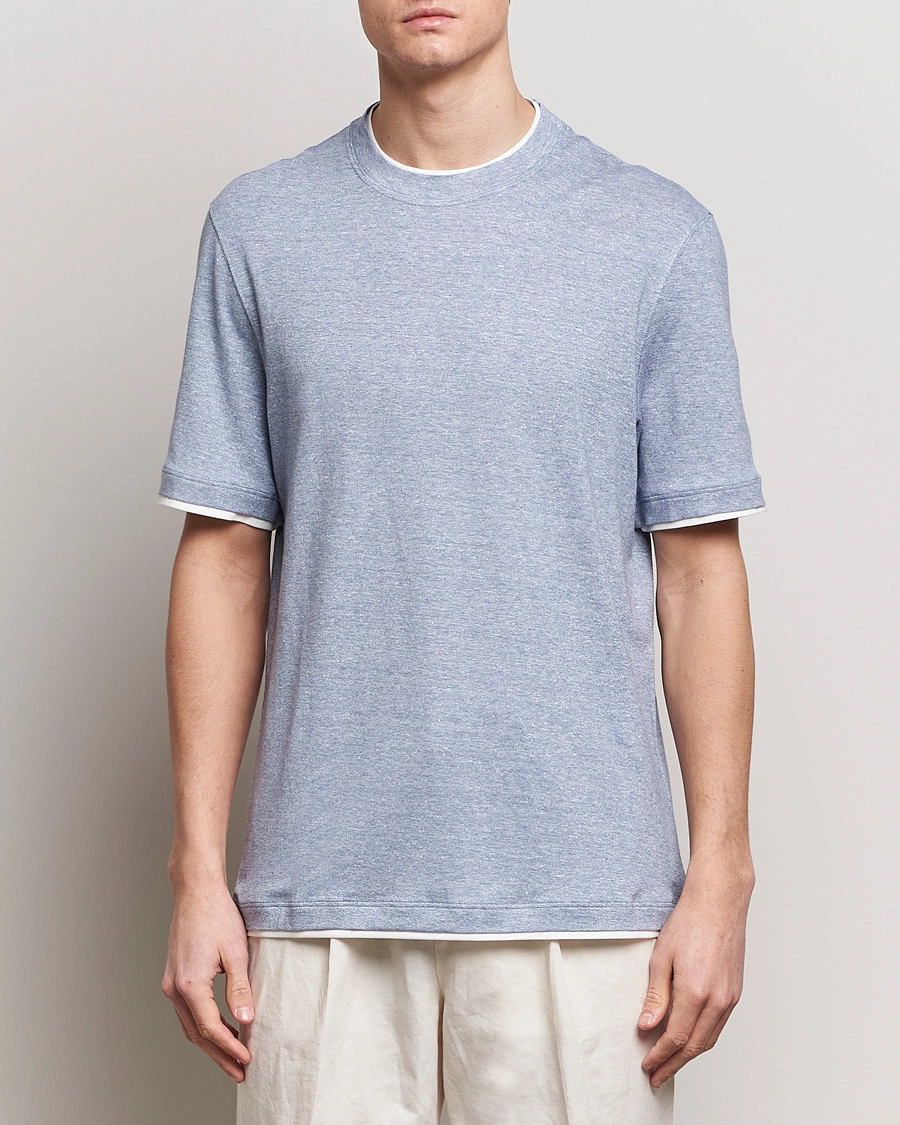 Heren | T-shirts | Brunello Cucinelli | Cotton/Linen T-Shirt Light Blue