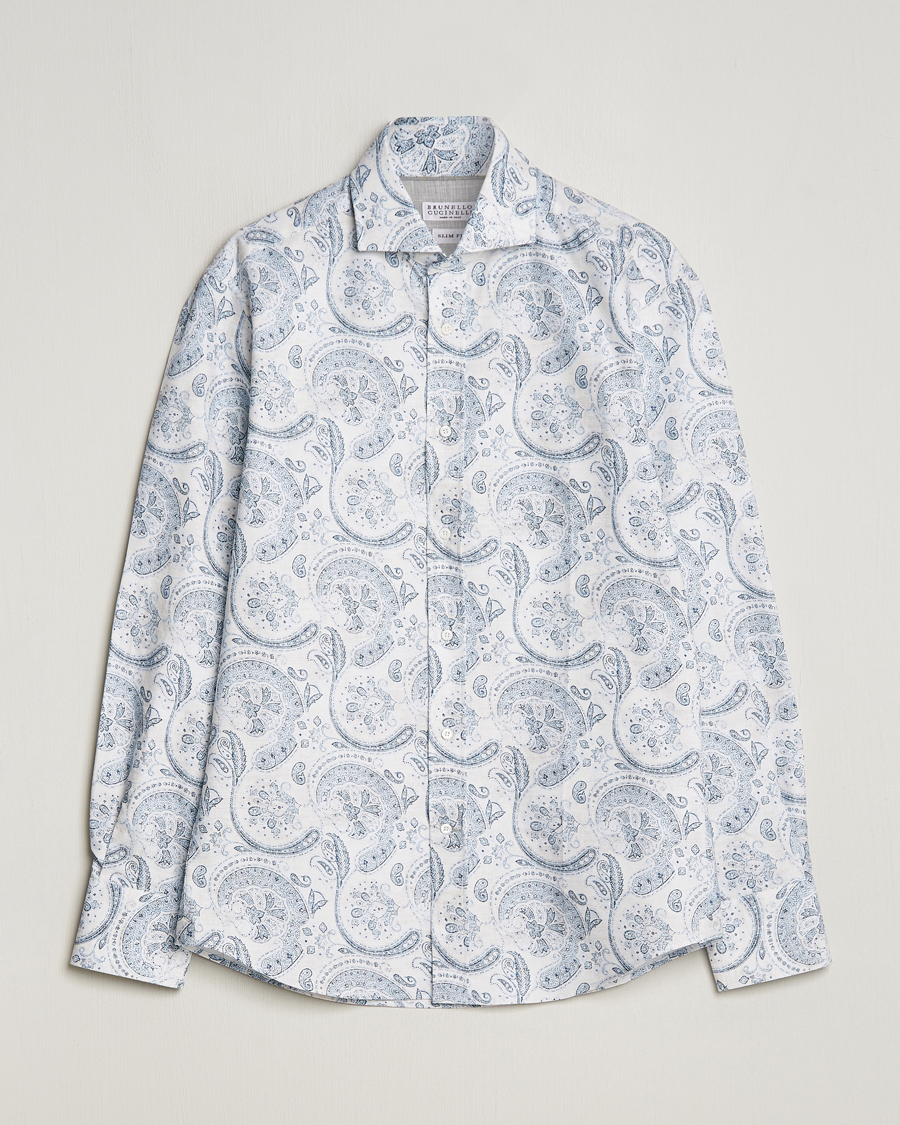 Heren | Overhemden | Brunello Cucinelli | Slim Fit Paisley Shirt Light Blue