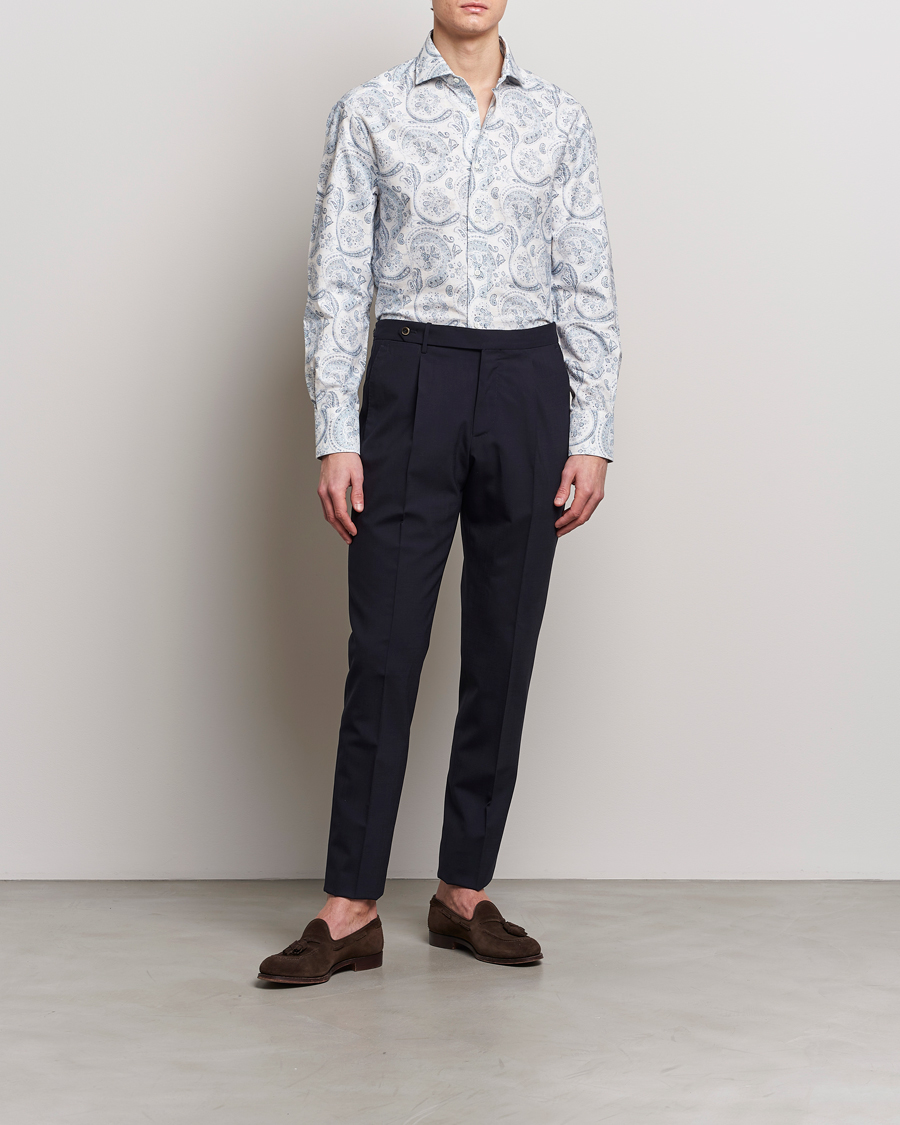 Heren | Overhemden | Brunello Cucinelli | Slim Fit Paisley Shirt Light Blue