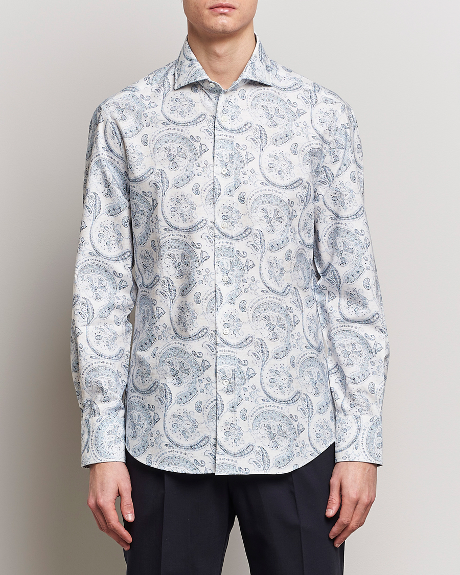 Heren | Casual overhemden | Brunello Cucinelli | Slim Fit Paisley Shirt Light Blue