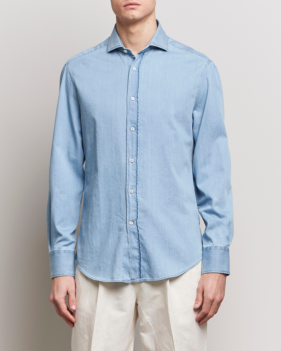 Heren | Overhemden | Brunello Cucinelli | Slim Fit Denim Shirt Light Blue