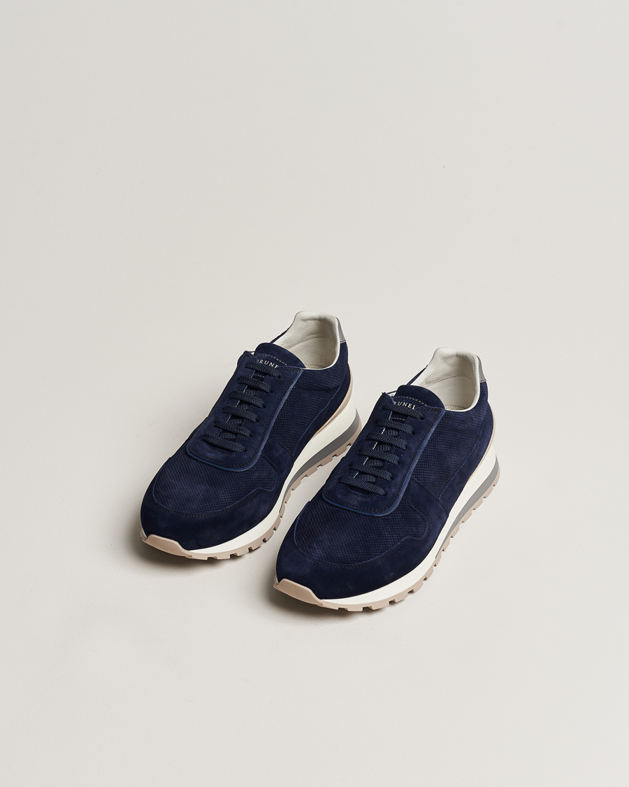 Heren | Italian Department | Brunello Cucinelli | Perforated Running Sneakers Navy Suede