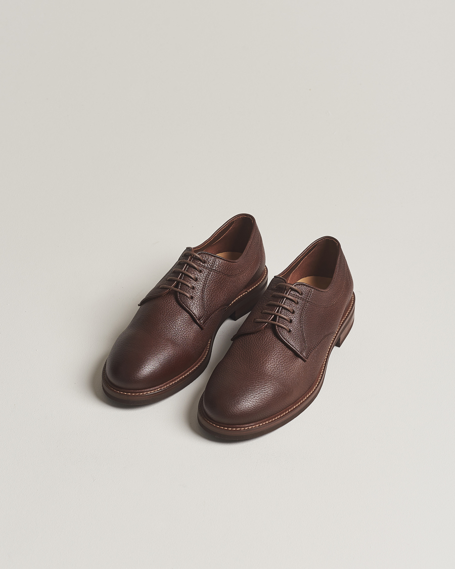 Heren | Handgemaakte schoenen | Brunello Cucinelli | Plain Toe Derby Dark Brown Deerskin