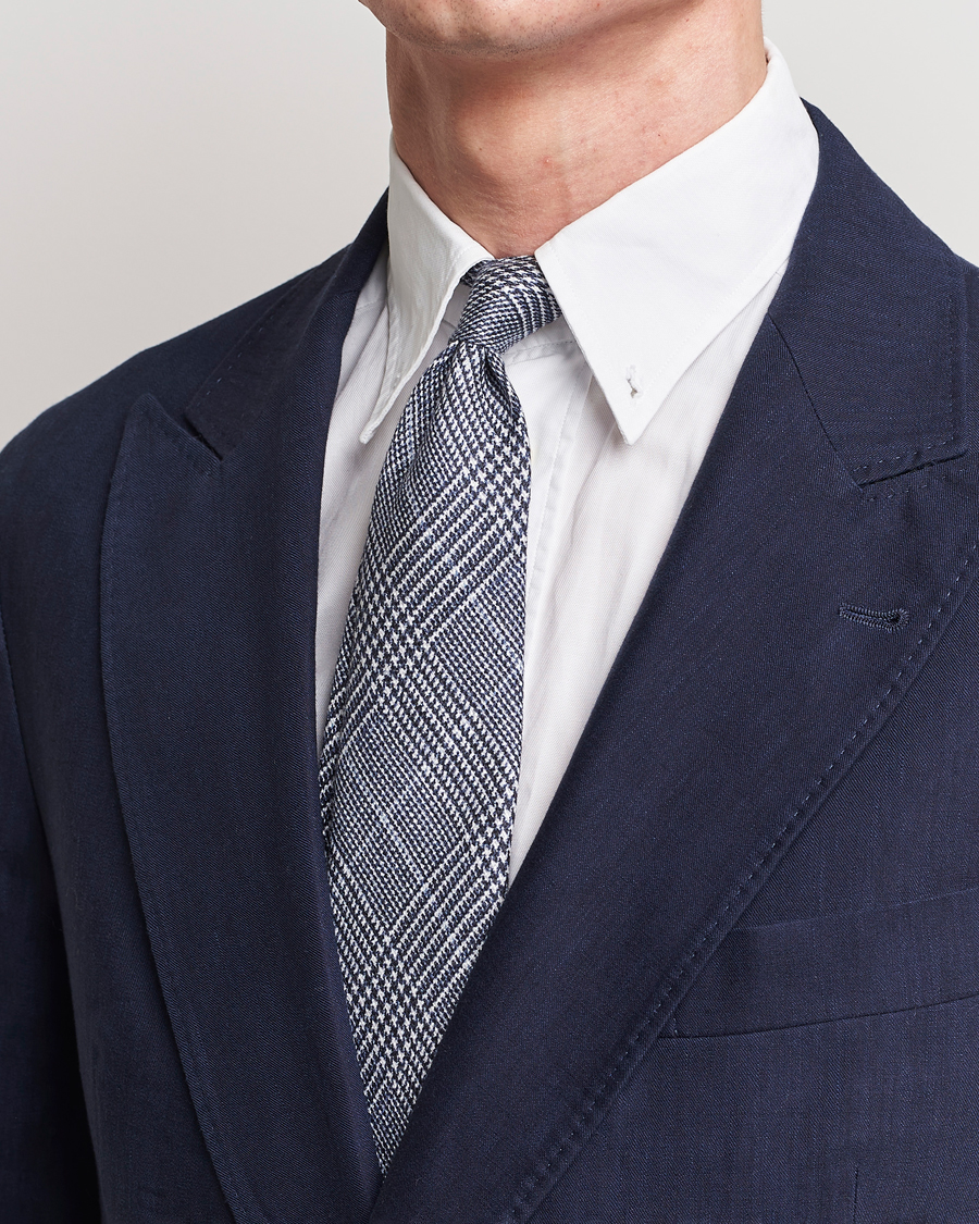 Heren |  | Brunello Cucinelli | Prince Of Wales Linen Tie Dark Blue