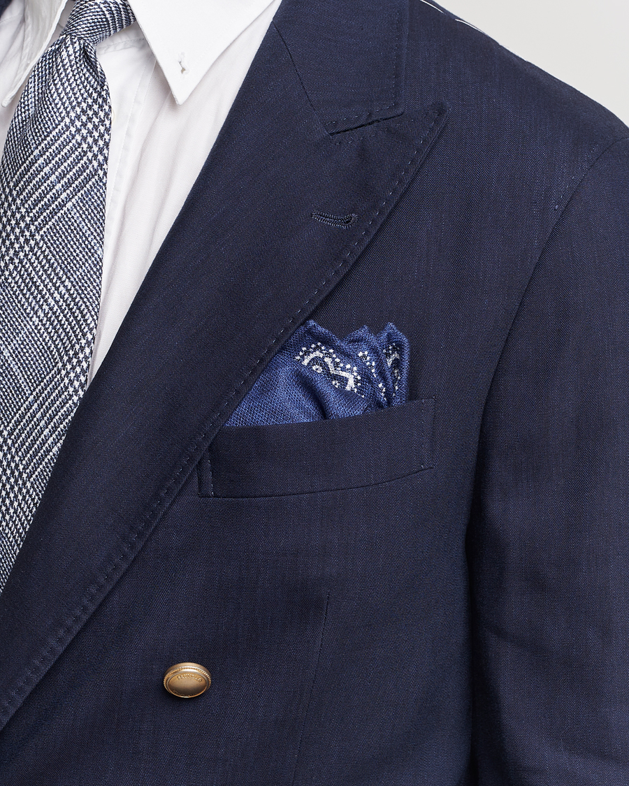 Heren | Italian Department | Brunello Cucinelli | Paisley Silk Pocket Square Navy