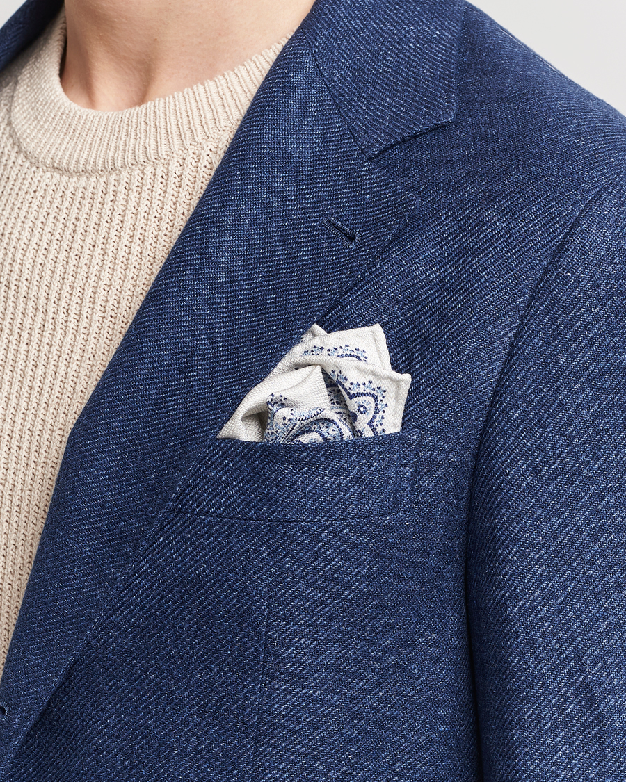 Heren | Italian Department | Brunello Cucinelli | Paisley Silk Pocket Square Navy/Beige