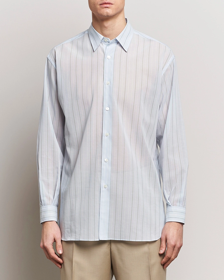 Heren | Afdelingen | Auralee | Hard Twist Light Cotton Shirt Light Blue Stripe