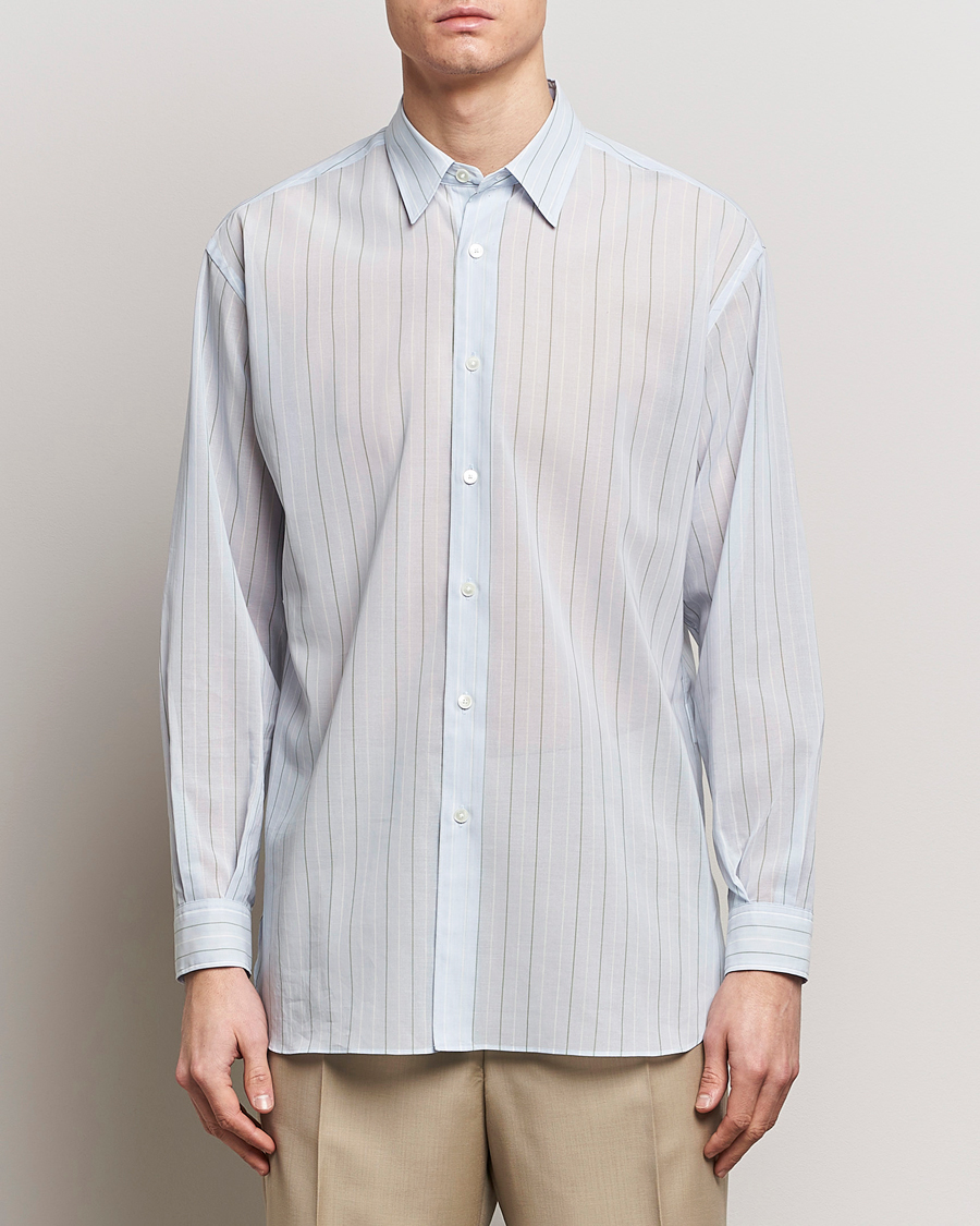 Heren | Afdelingen | Auralee | Hard Twist Light Cotton Shirt Light Blue Stripe