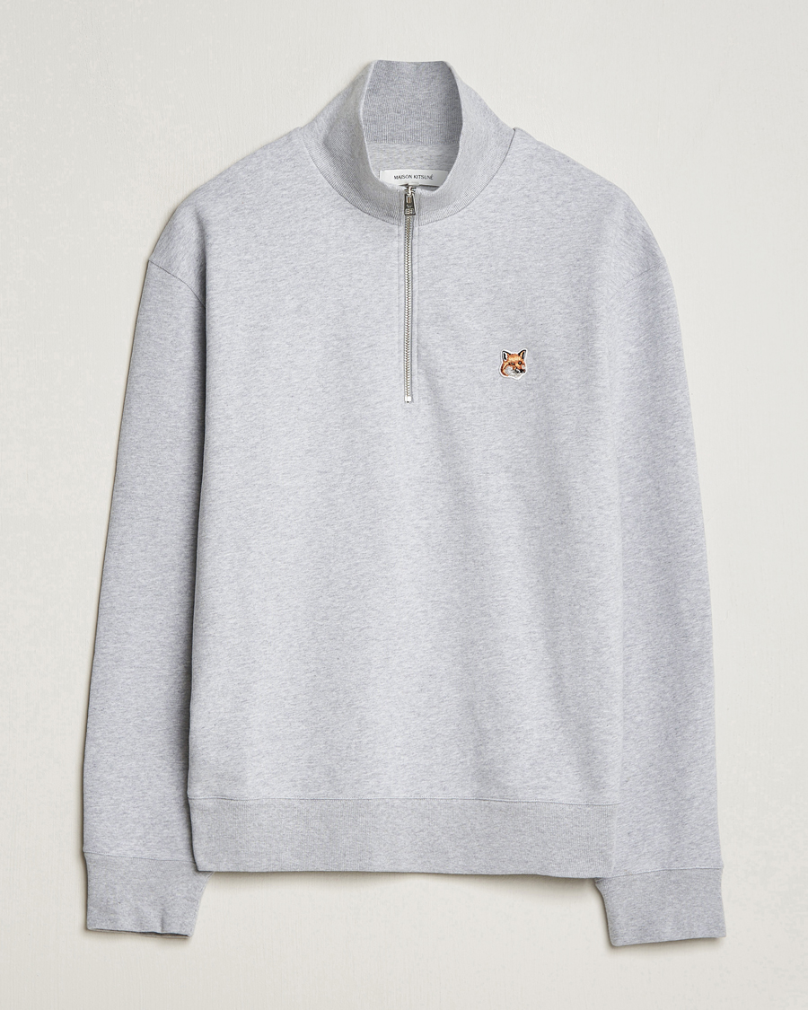 Heren | Truien | Maison Kitsuné | Fox Head Half Zip Sweatshirt Light Grey Melange