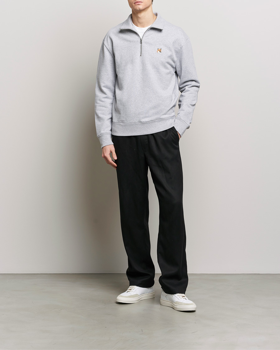 Heren | Truien | Maison Kitsuné | Fox Head Half Zip Sweatshirt Light Grey Melange