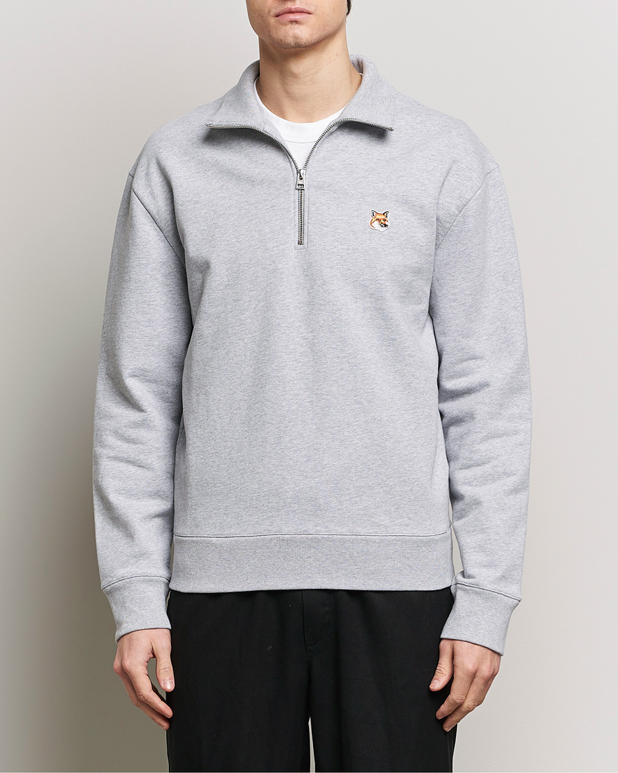 Heren | Truien | Maison Kitsuné | Fox Head Half Zip Sweatshirt Light Grey Melange