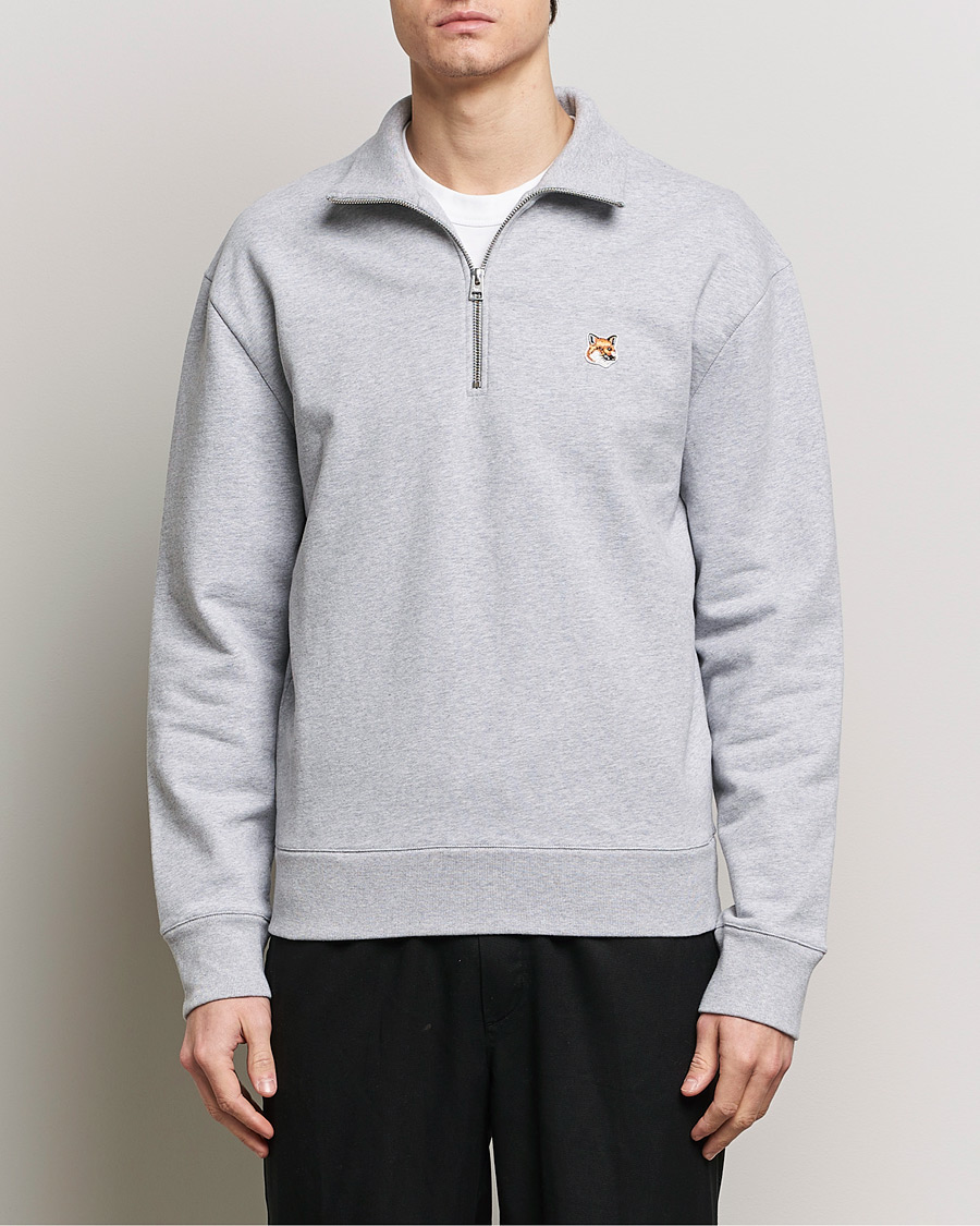 Heren | Contemporary Creators | Maison Kitsuné | Fox Head Half Zip Sweatshirt Light Grey Melange