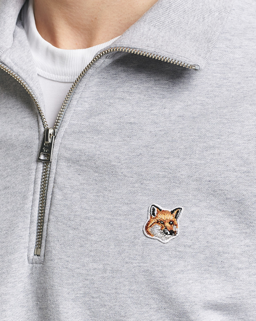 Heren | Truien | Maison Kitsuné | Fox Head Half Zip Sweatshirt Light Grey Melange