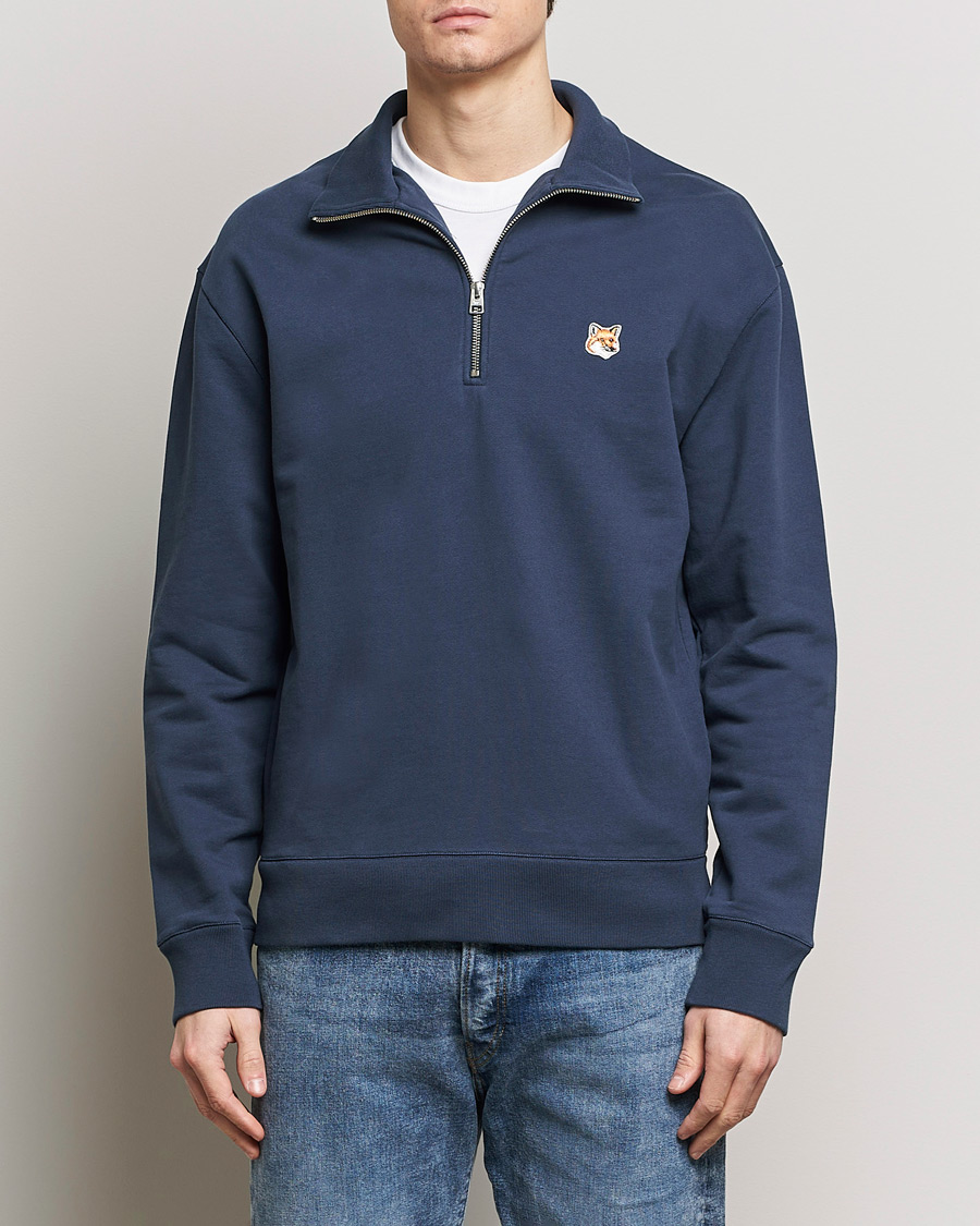 Heren | Sale | Maison Kitsuné | Fox Head Half Zip Sweatshirt Ink Blue