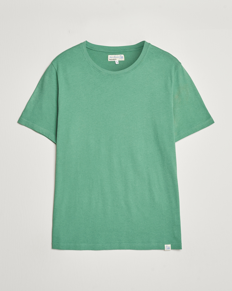 Heren | T-shirts | Merz b. Schwanen | Organic Cotton Washed Crew Neck T-Shirt Grass Green