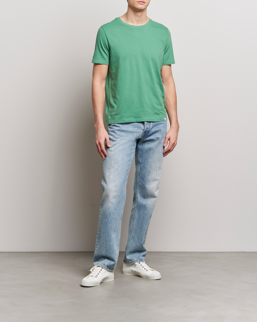 Heren | T-shirts | Merz b. Schwanen | Organic Cotton Washed Crew Neck T-Shirt Grass Green