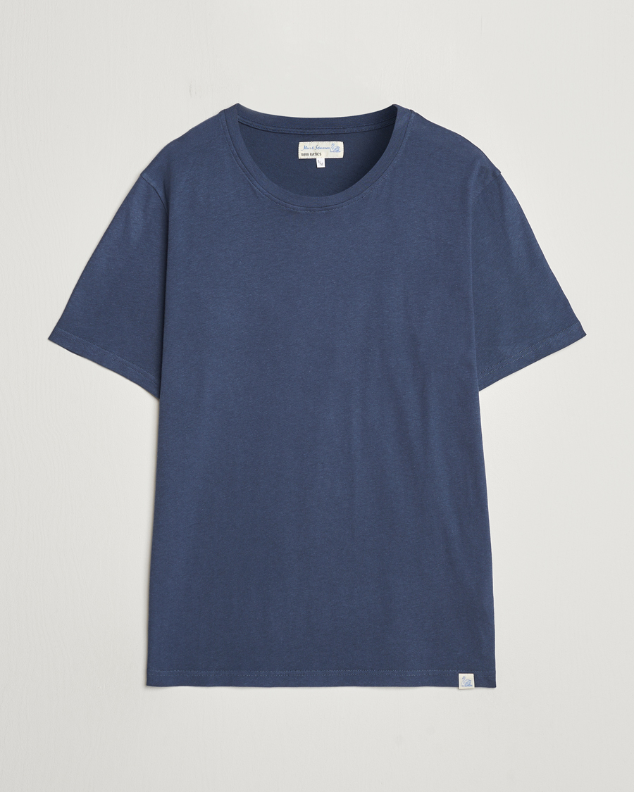 Heren | T-shirts | Merz b. Schwanen | Organic Cotton Washed Crew Neck T-Shirt Denim Blue