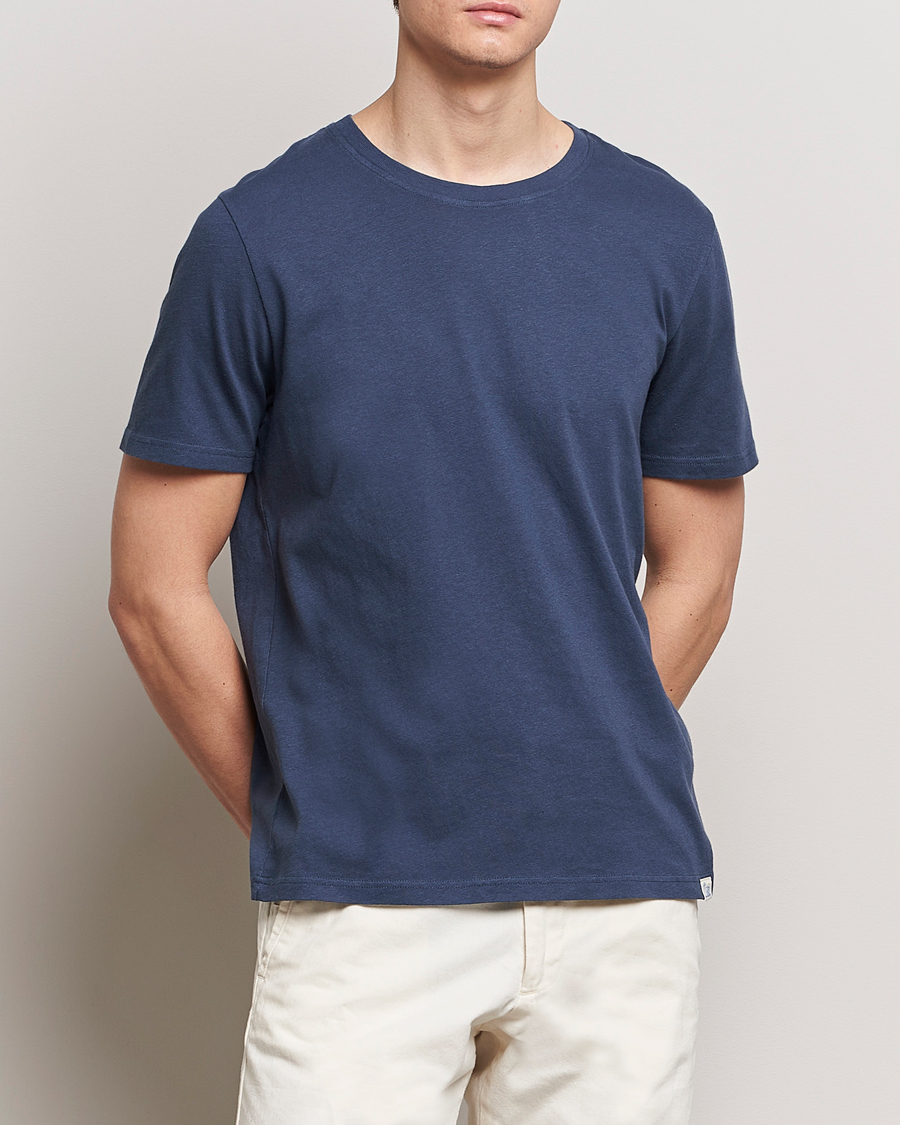 Heren | Kleding | Merz b. Schwanen | Organic Cotton Washed Crew Neck T-Shirt Denim Blue