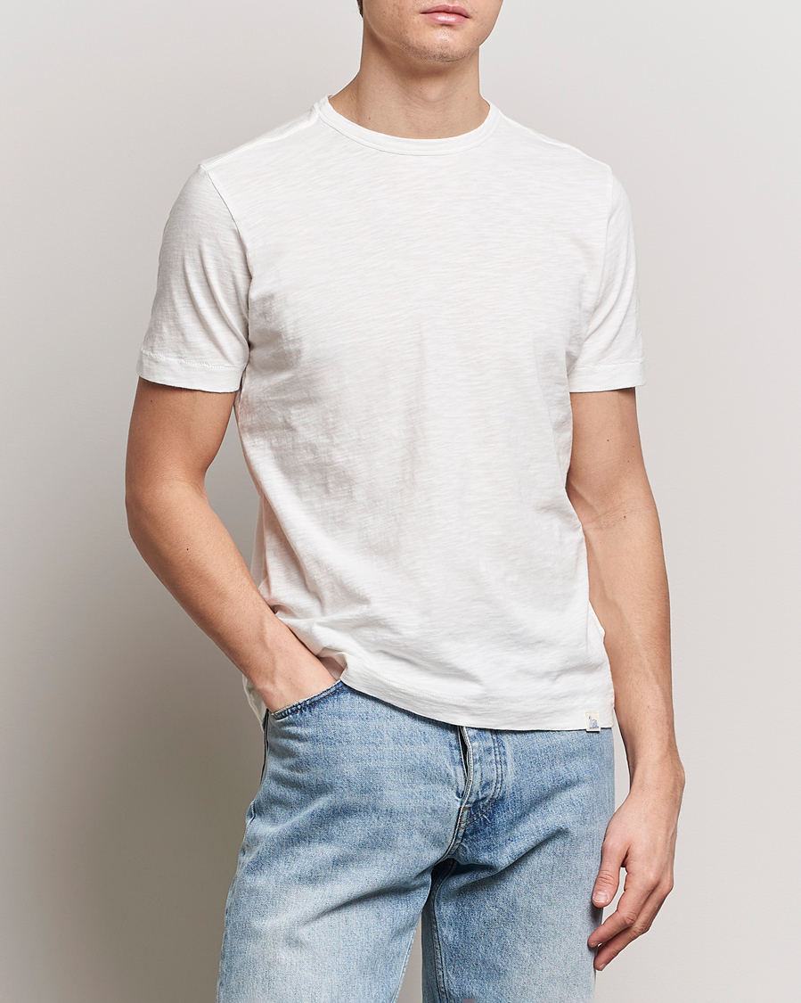 Heren | T-shirts | Merz b. Schwanen | Organic Pima Cotton Slub Crew Neck T-Shirt White