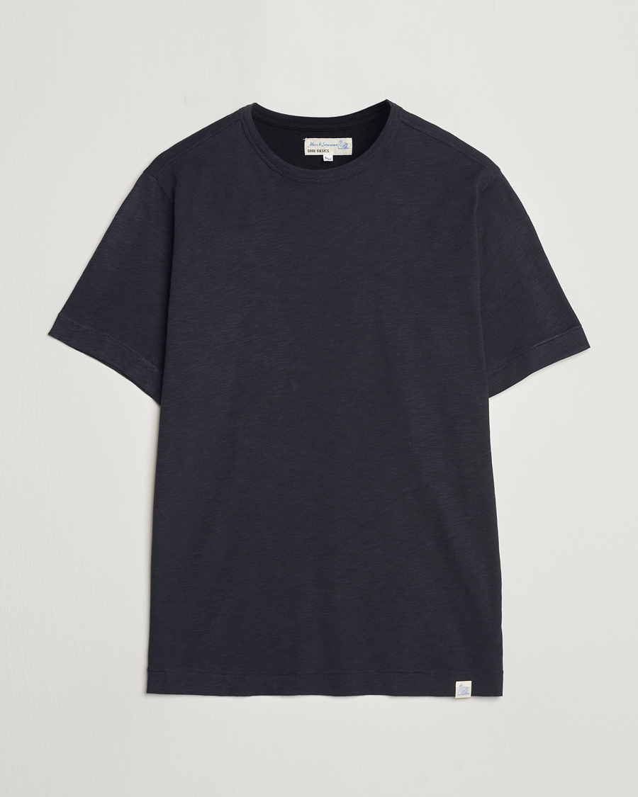 Heren | T-shirts | Merz b. Schwanen | Organic Pima Cotton Slub Crew Neck T-Shirt Dark Navy