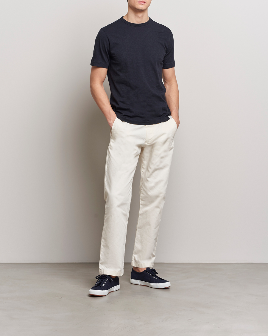 Heren | T-shirts | Merz b. Schwanen | Organic Pima Cotton Slub Crew Neck T-Shirt Dark Navy