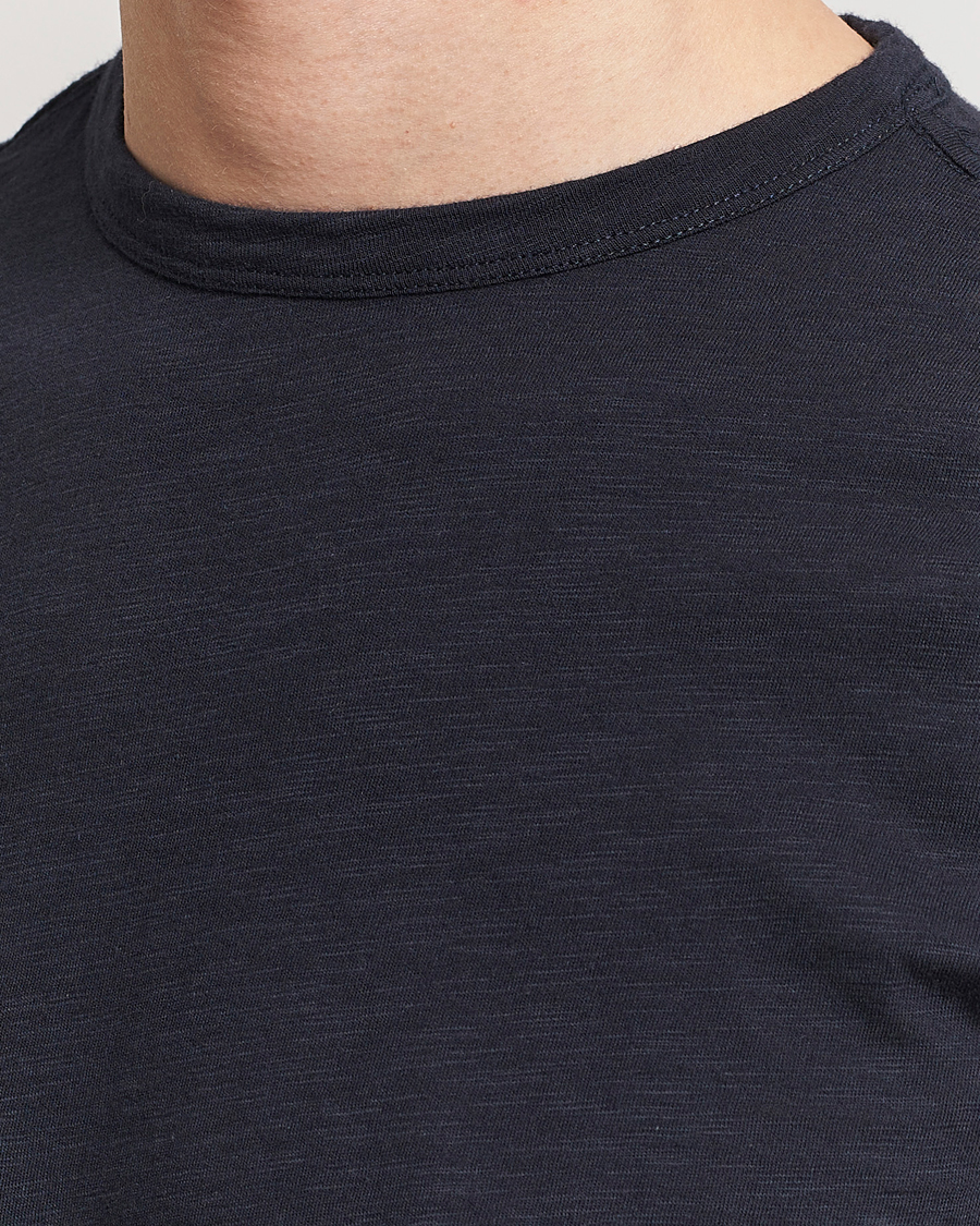 Heren | T-shirts | Merz b. Schwanen | Organic Pima Cotton Slub Crew Neck T-Shirt Dark Navy
