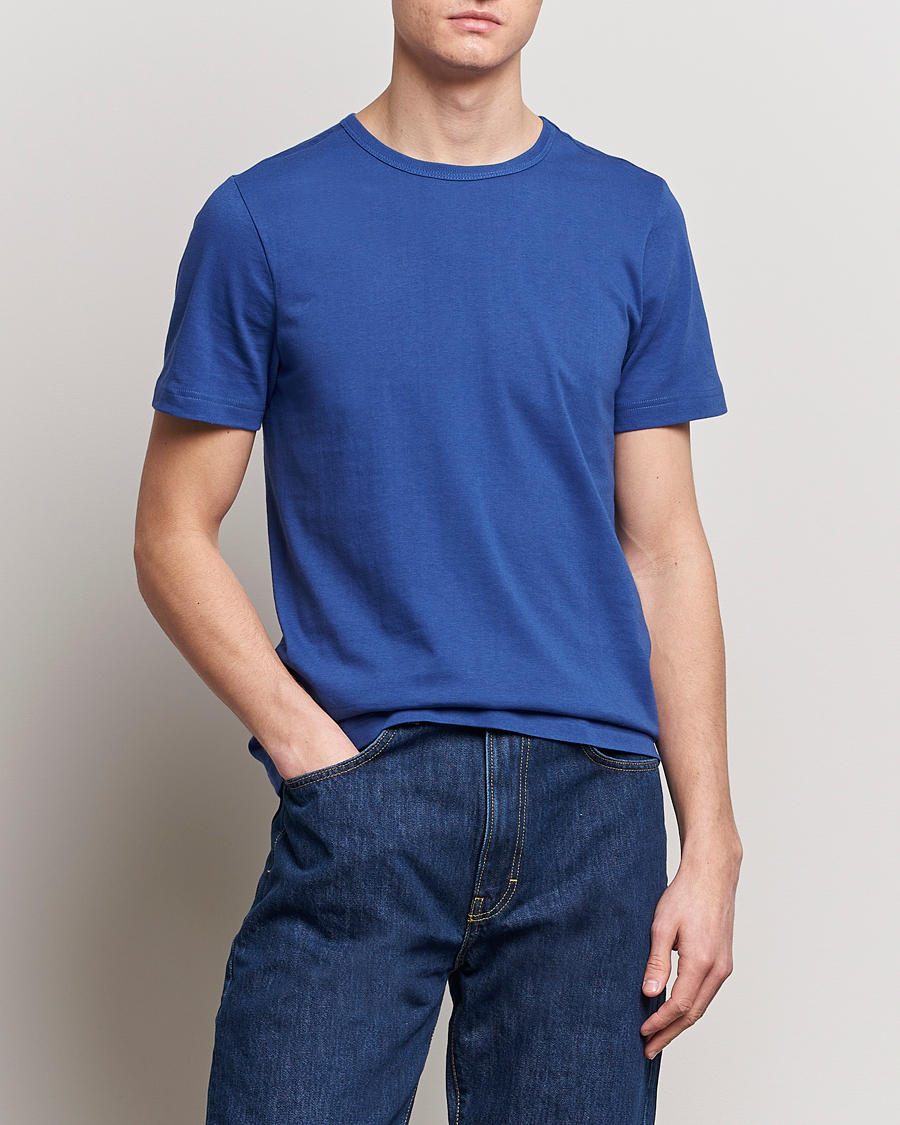 Heren | T-shirts met korte mouwen | Merz b. Schwanen | 1950s Classic Loopwheeled T-Shirt Vintage Blue