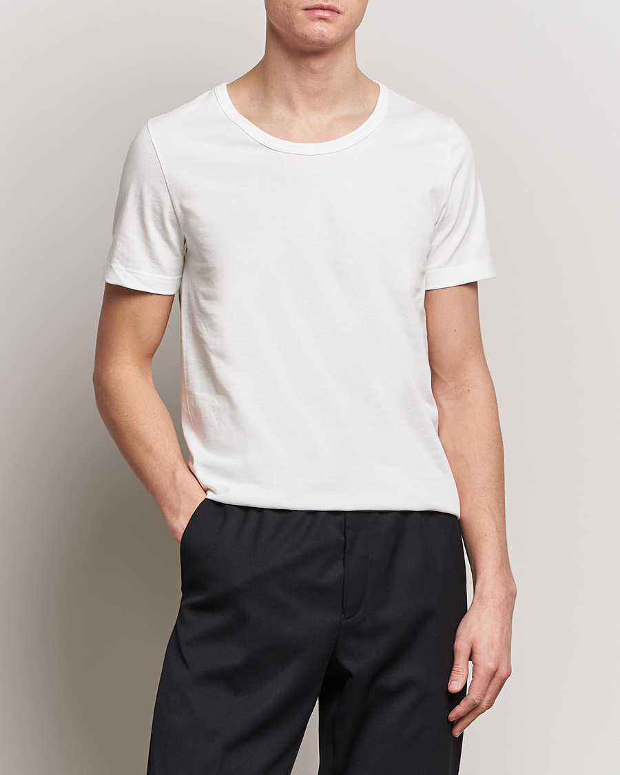 Heren | Witte T-shirts | Merz b. Schwanen | 1970s Classic Loopwheeled V-Neck T-Shirt White