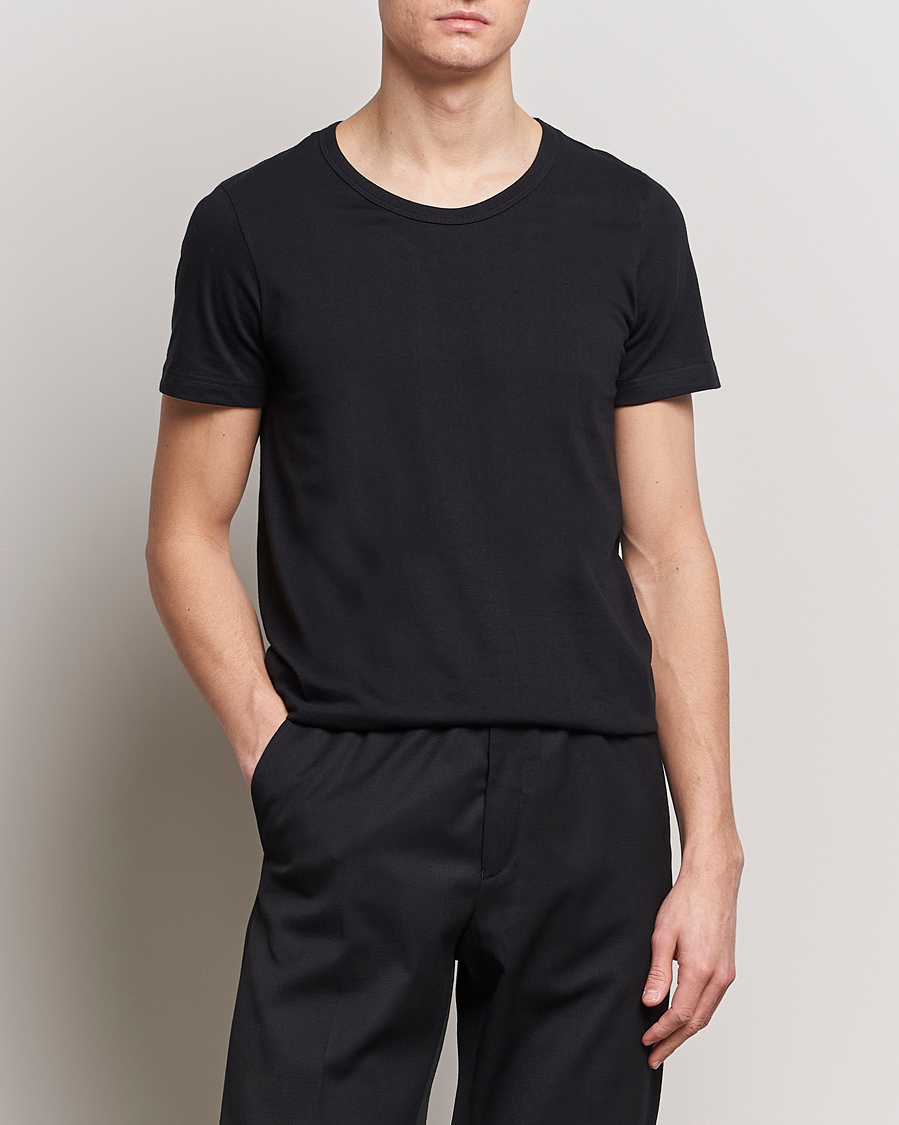 Heren | T-shirts met korte mouwen | Merz b. Schwanen | 1970s Classic Loopwheeled V-Neck T-Shirt Black