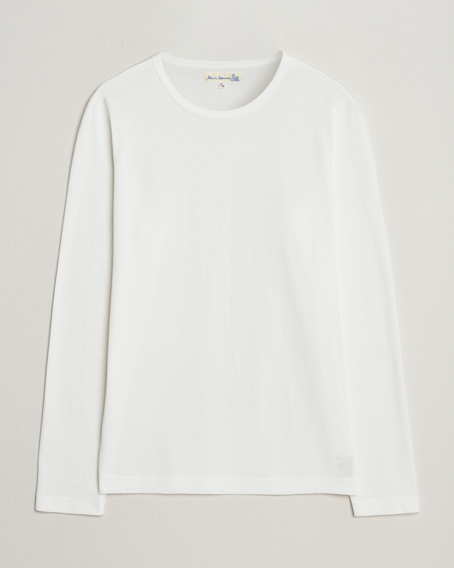 Heren | T-shirts | Merz b. Schwanen | 1950s Classic Loopwheeled Longsleeve T-Shirt White