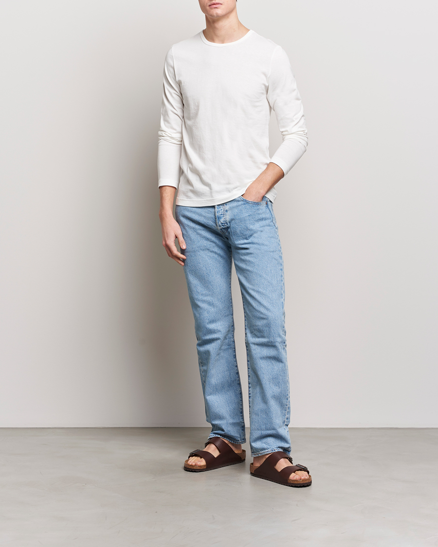 Heren | T-shirts | Merz b. Schwanen | 1950s Classic Loopwheeled Longsleeve T-Shirt White