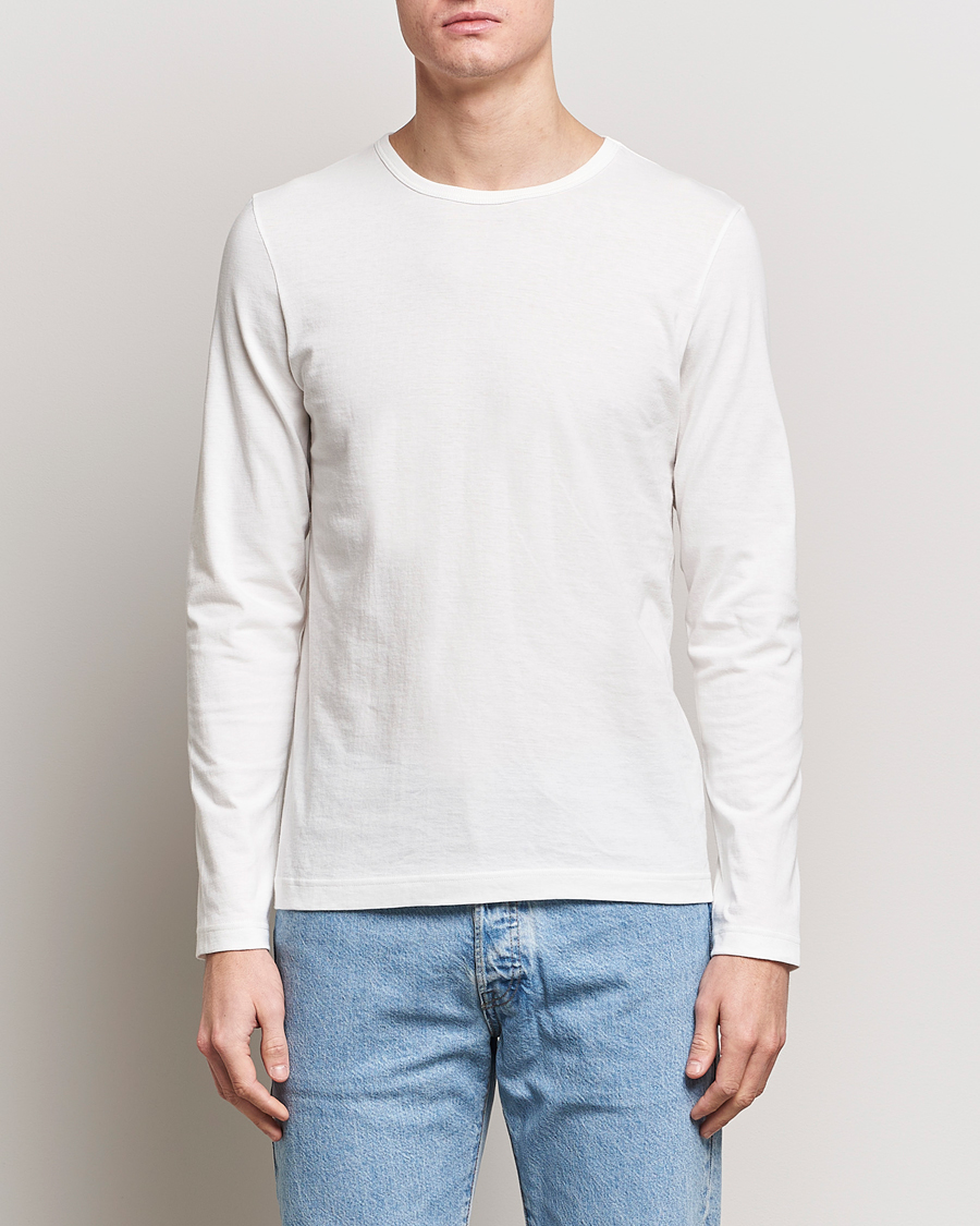 Heren | T-shirts met lange mouwen | Merz b. Schwanen | 1950s Classic Loopwheeled Longsleeve T-Shirt White