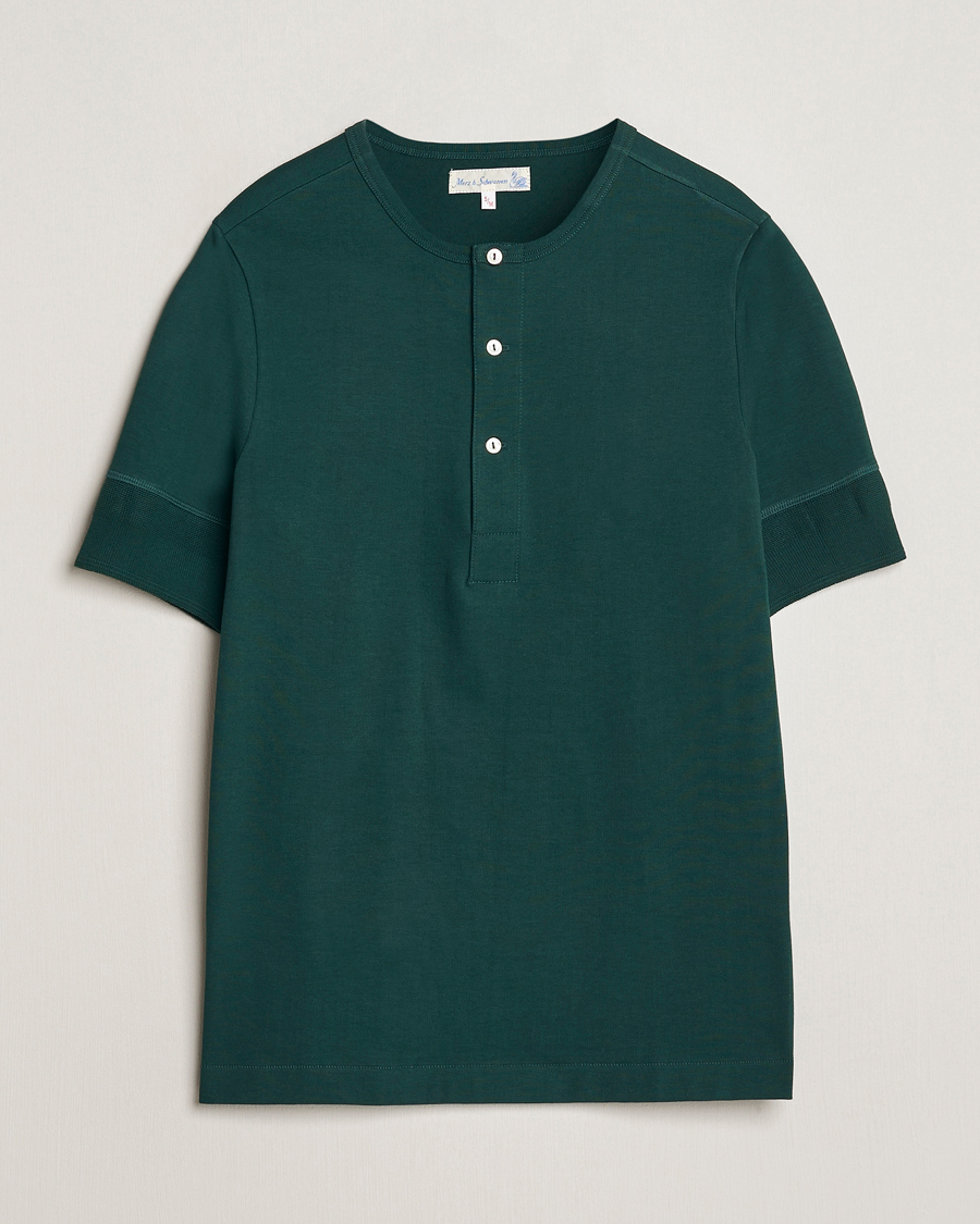Heren | T-shirts | Merz b. Schwanen | Short Sleeve Organic Cotton Henley Classic Green
