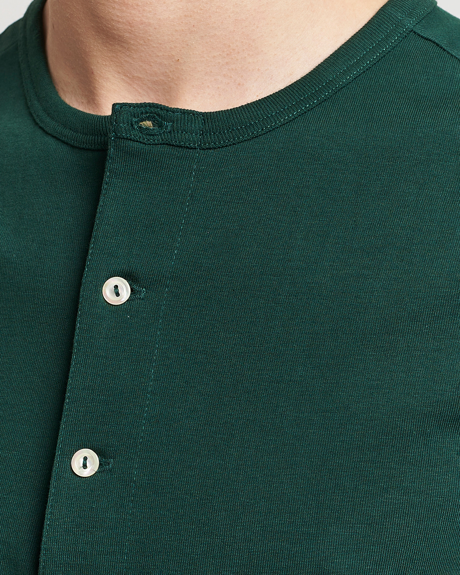 Heren | T-shirts | Merz b. Schwanen | Short Sleeve Organic Cotton Henley Classic Green