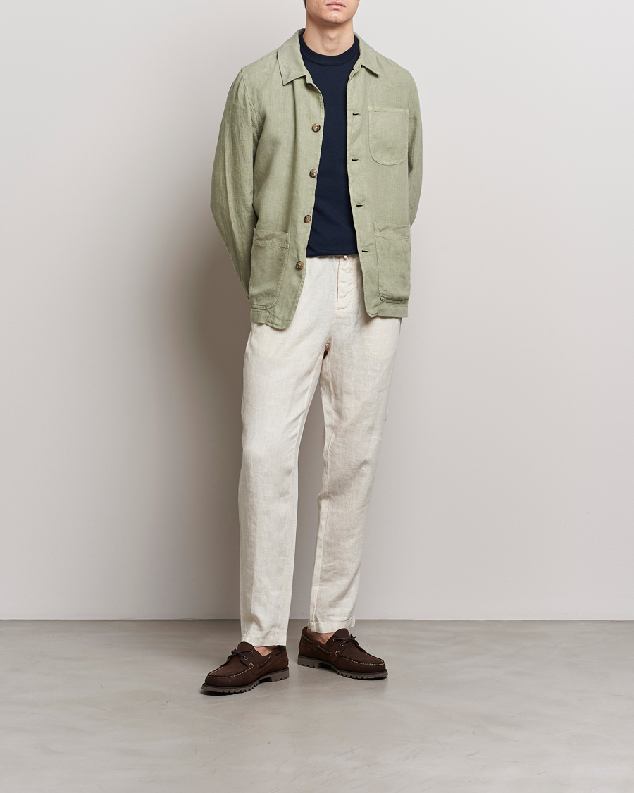 Heren | Overhemden | Altea | Linen Shirt Jacket Olive