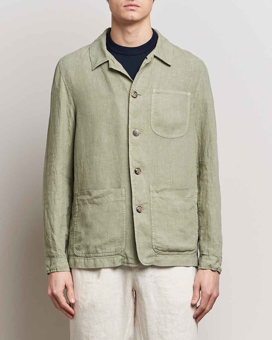 Heren | Overhemden | Altea | Linen Shirt Jacket Olive