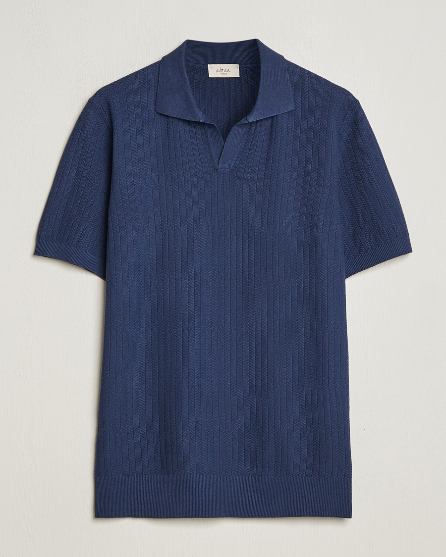 Heren | Polo's | Altea | Knitted Chevron Polo Navy
