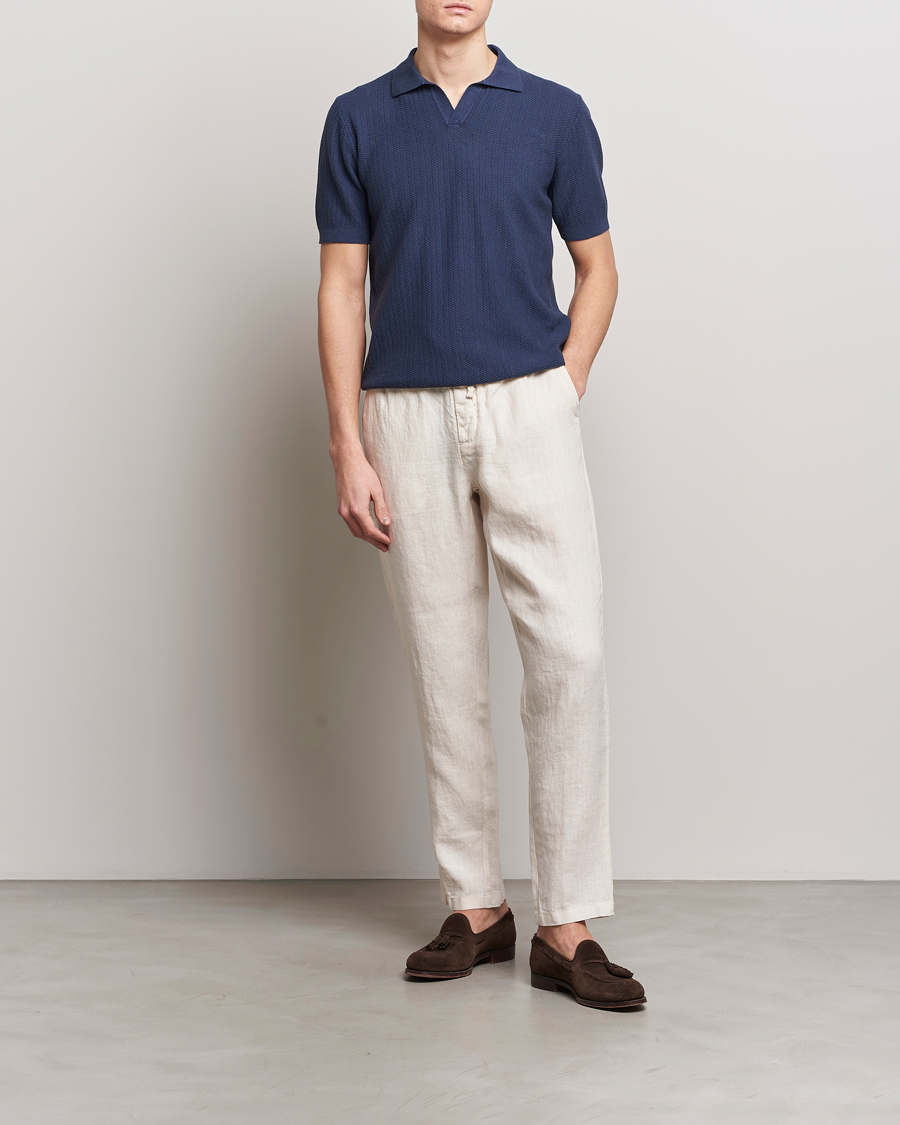 Heren | Polo's | Altea | Knitted Chevron Polo Navy