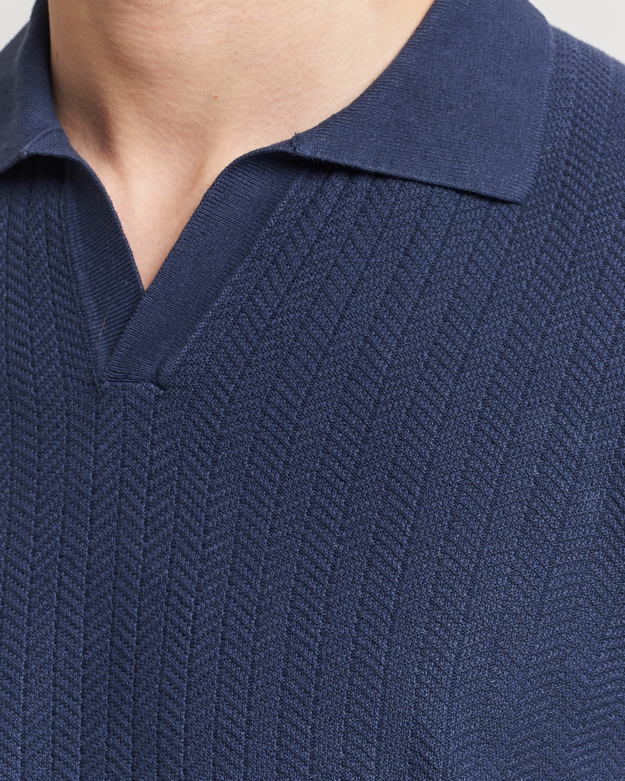 Heren | Polo's | Altea | Knitted Chevron Polo Navy