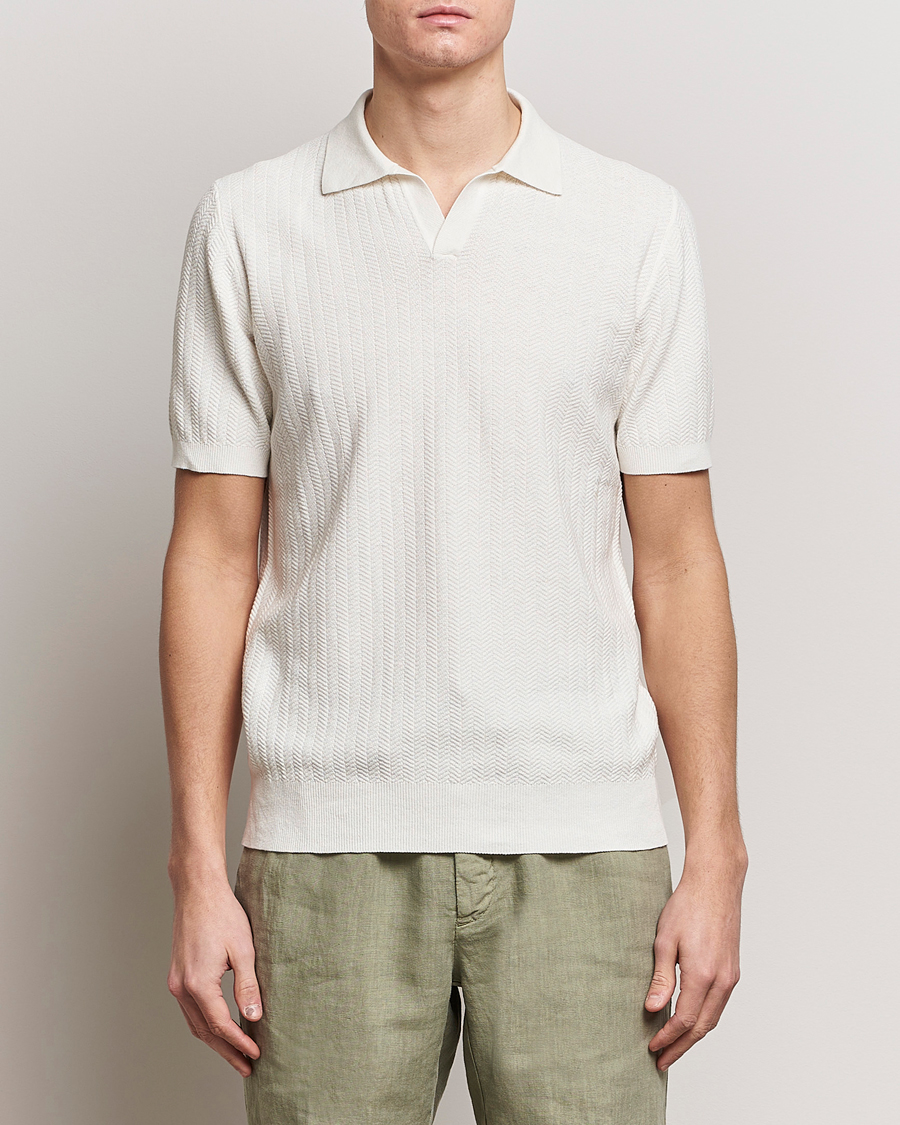 Heren | De linnenkast | Altea | Knitted Chevron Polo Off White