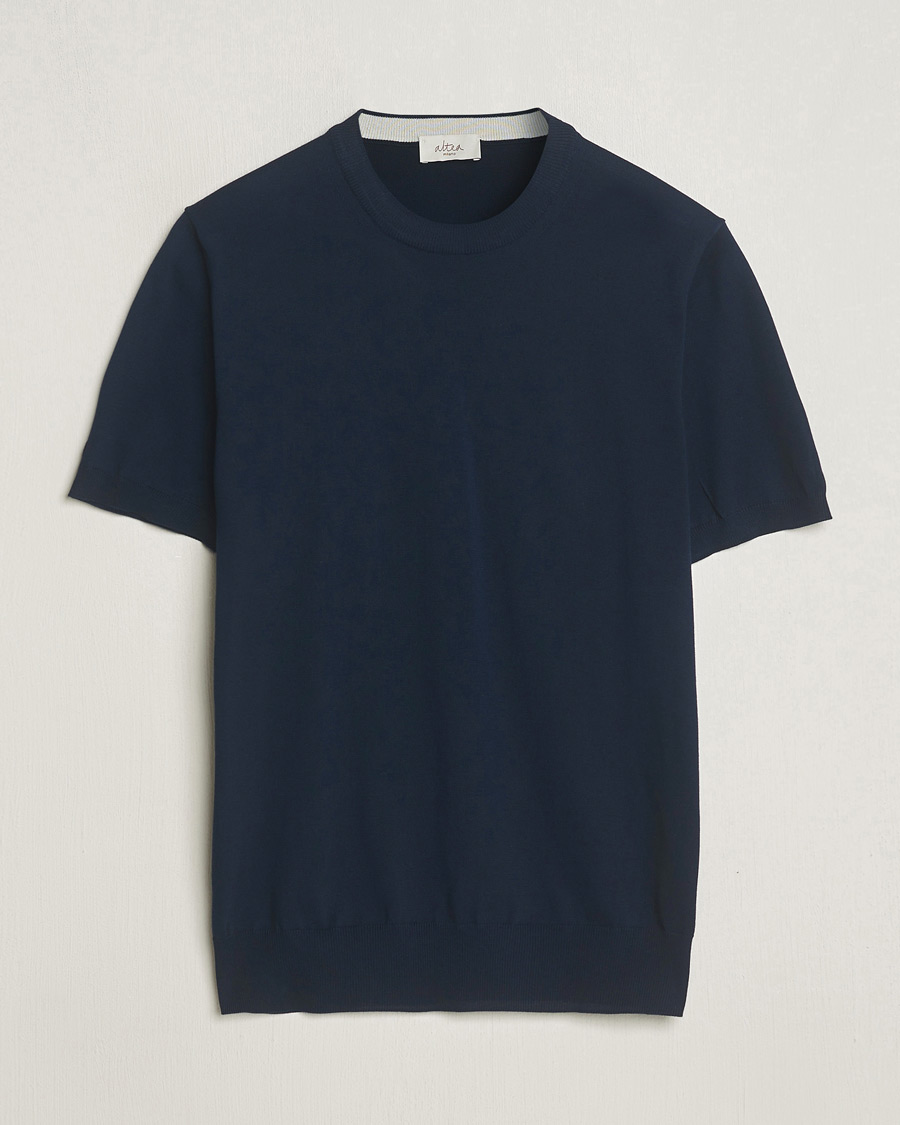 Heren | T-shirts | Altea | Extrafine Cotton Knit T-Shirt Navy