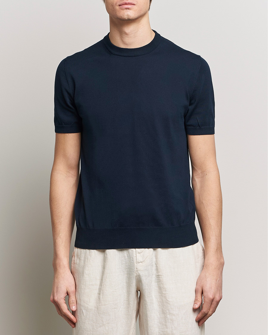 Heren |  | Altea | Extrafine Cotton Knit T-Shirt Navy