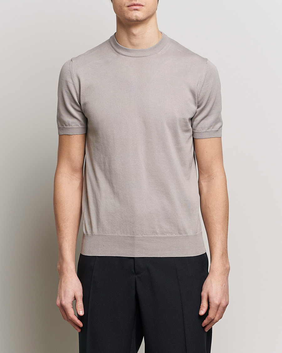 Heren | T-shirts | Altea | Extrafine Cotton Knit T-Shirt Taupe